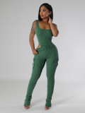 Women Casual Elastic Bodysuit and Pants Two-piece Set