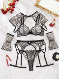 Women See-Through embroidered shawl garter Sexy Lingerie Set