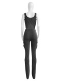 Women Casual Elastic Bodysuit and Pants Two-piece Set