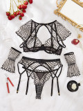 Women See-Through embroidered shawl garter Sexy Lingerie Set