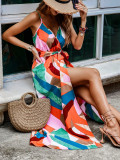 Summer Women Strappy Diamond Print Dress