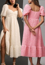 Women Bubble Elegant Short Sleeve French Lace Holidays Dress