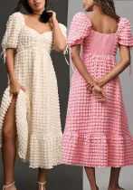Women Bubble Elegant Short Sleeve French Lace Holidays Dress