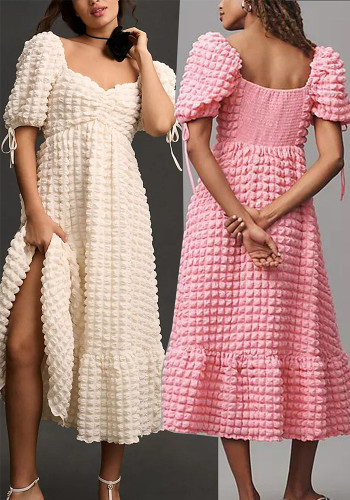 Women Bubble Elegant Short Sleeve French Lace Holidays Dress