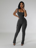 Women Casual Elastic Bodysuit and Pants Two-piece Set