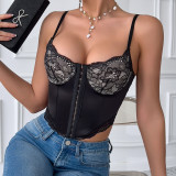 Women sexy lace hollow suspender Basics steel ring fishbone top