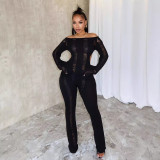 Women Sexy Hollow Long Sleeve Jumpsuit