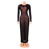 Women sexy mesh See-Through long-sleeved dress