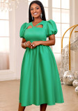 Women Formal Party Puff Sleeve Hollow Dress