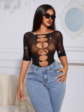 Women Beaded Hollow Bodysuit Sexy Lingerie