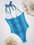 Women snake print bikini print Lace-Up One-piece Swimwear