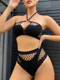 Women Halter Neck Ring Top Mesh Sexy Lingerie Two-piece Set