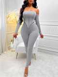 Autumn And Winter Fashion Sexy Style Women's Solid Color Long Sleeve Off Shoulder Slim Two Piece Pants Set