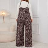 Leopard Print Strap Plus Size Loose Fashion Jumpsuit For Women