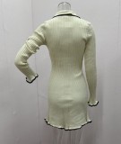 Autumn Women's Clothing Contrast Color Elegant Slim Knitting Dress