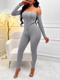 Autumn And Winter Fashion Sexy Style Women's Solid Color Long Sleeve Off Shoulder Slim Two Piece Pants Set