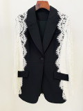 Fashion Slim One Button Contrast Color Lace Patchwork Blazer Jacket