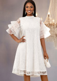 Plus Size Round Neck Ruffled Sleeve Fashionable Lace Loose Dress