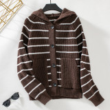 Hooded Striped Knitting Cardigan Women Autumn And Winter Loose Casual Pocket Sweater