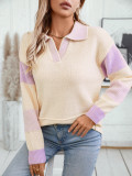 Women's Striped Turndown Collar Sweater Autumn And Winter Fashion Loose Long Sleeve Knitting Shirt