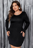 Bow Knot Low Back Long-Sleeved Round Neck Plus Size Bodycon Dress