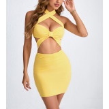 Women's Summer Hollow Halter Neck Sexy Bodycon Dress