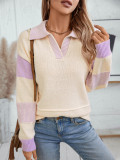 Women's Striped Turndown Collar Sweater Autumn And Winter Fashion Loose Long Sleeve Knitting Shirt