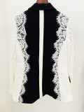 Fashion Slim One Button Contrast Color Lace Patchwork Blazer Jacket