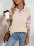 Women's Striped Turndown Collar Sweater Autumn And Winter Fashion Loose Long Sleeve Knitting Shirt