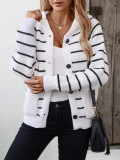 Hooded Striped Knitting Cardigan Women Autumn And Winter Loose Casual Pocket Sweater