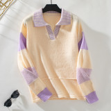 Women's Striped Turndown Collar Sweater Autumn And Winter Fashion Loose Long Sleeve Knitting Shirt