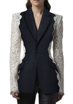 Fashion Slim One Button Contrast Color Lace Patchwork Blazer Jacket