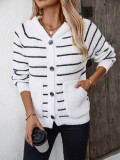 Hooded Striped Knitting Cardigan Women Autumn And Winter Loose Casual Pocket Sweater