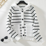 Hooded Striped Knitting Cardigan Women Autumn And Winter Loose Casual Pocket Sweater