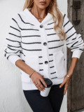 Hooded Striped Knitting Cardigan Women Autumn And Winter Loose Casual Pocket Sweater