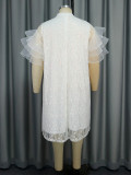 Plus Size Round Neck Ruffled Sleeve Fashionable Lace Loose Dress