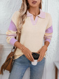 Women's Striped Turndown Collar Sweater Autumn And Winter Fashion Loose Long Sleeve Knitting Shirt