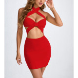 Women's Summer Hollow Halter Neck Sexy Bodycon Dress