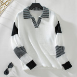 Women's Striped Turndown Collar Sweater Autumn And Winter Fashion Loose Long Sleeve Knitting Shirt