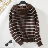 Hooded Striped Knitting Cardigan Women Autumn And Winter Loose Casual Pocket Sweater