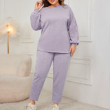 Slash-Shoulder Plus Size Loose Casual Long-Sleeved Two Piece Pants Set For Women