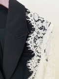 Fashion Slim One Button Contrast Color Lace Patchwork Blazer Jacket