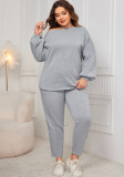 Slash-Shoulder Plus Size Loose Casual Long-Sleeved Two Piece Pants Set For Women