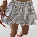 Women French air stripe pleated fluffy mini skirt