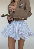 Women French air stripe pleated fluffy mini skirt