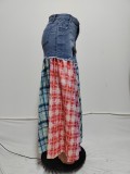 Women Casual Patchwork Denim Wide Leg Pants