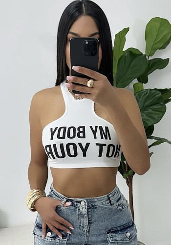 Women summer Letter Casual print Crop Top