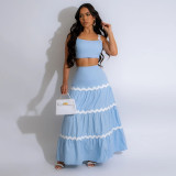 Women Sexy Suspender Crop Top and Skirt Two-piece Set