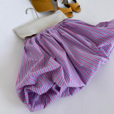 Women French air stripe pleated fluffy mini skirt