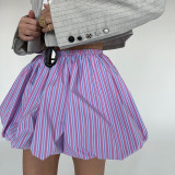 Women French air stripe pleated fluffy mini skirt